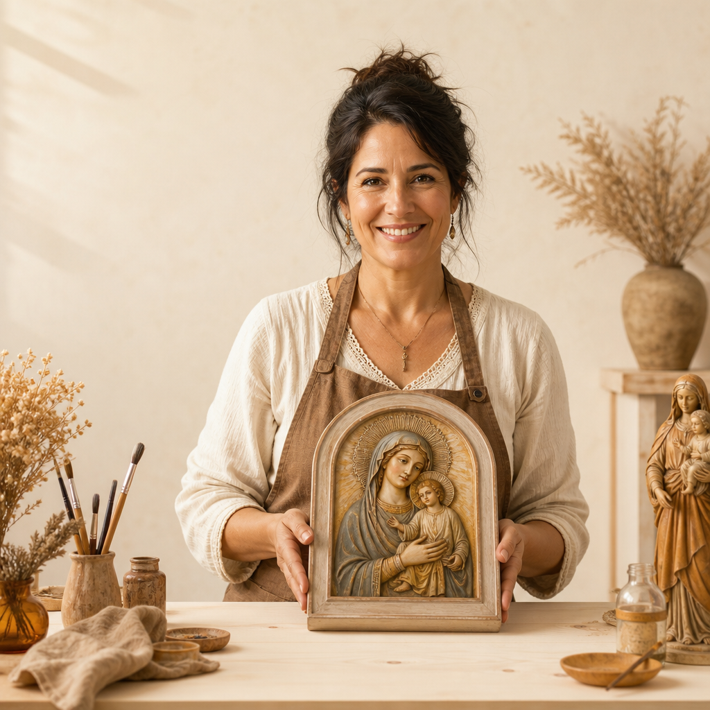 artesana enseñando arte sacra
